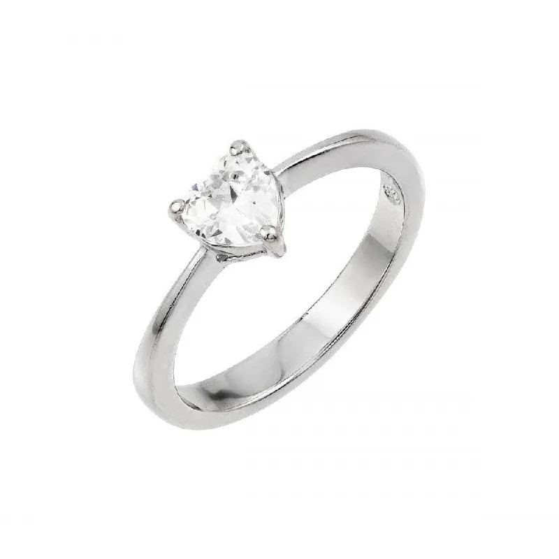 Silver 925 Rhodium Plated Clear CZ  Solitaire Ring - BGR00871