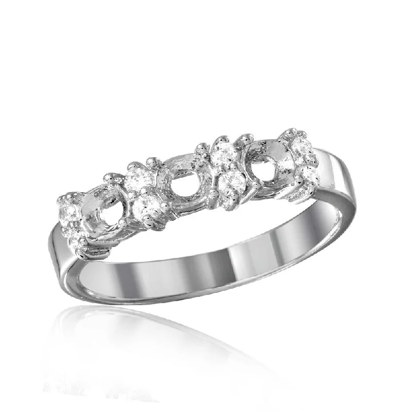 Silver 925 Rhodium Plated 3 Mounting Stone Ring with CZ - BGR01210