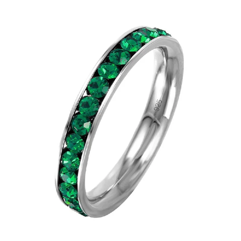 Silver 925 Rhodium Plated Birthstone May Channel Eternity Band - ETRY-MAY