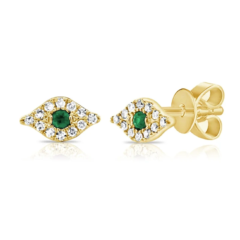 Joelle Tsavorite & Diamond Small Evil Eye Stud Earrings 14K Gold