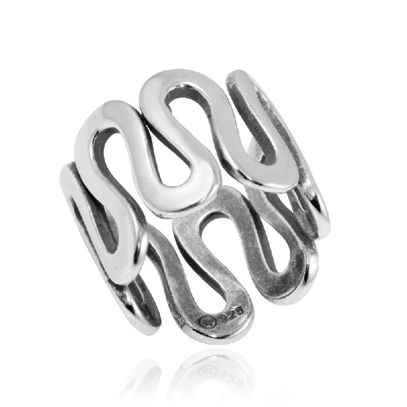 High Polished 925 Sterling Silver Wavy Eternity Ring - CR00744