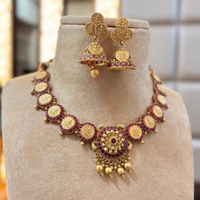 Jewel Addiction Gold Plated Pota Stone And Pearls Temple Necklace Set