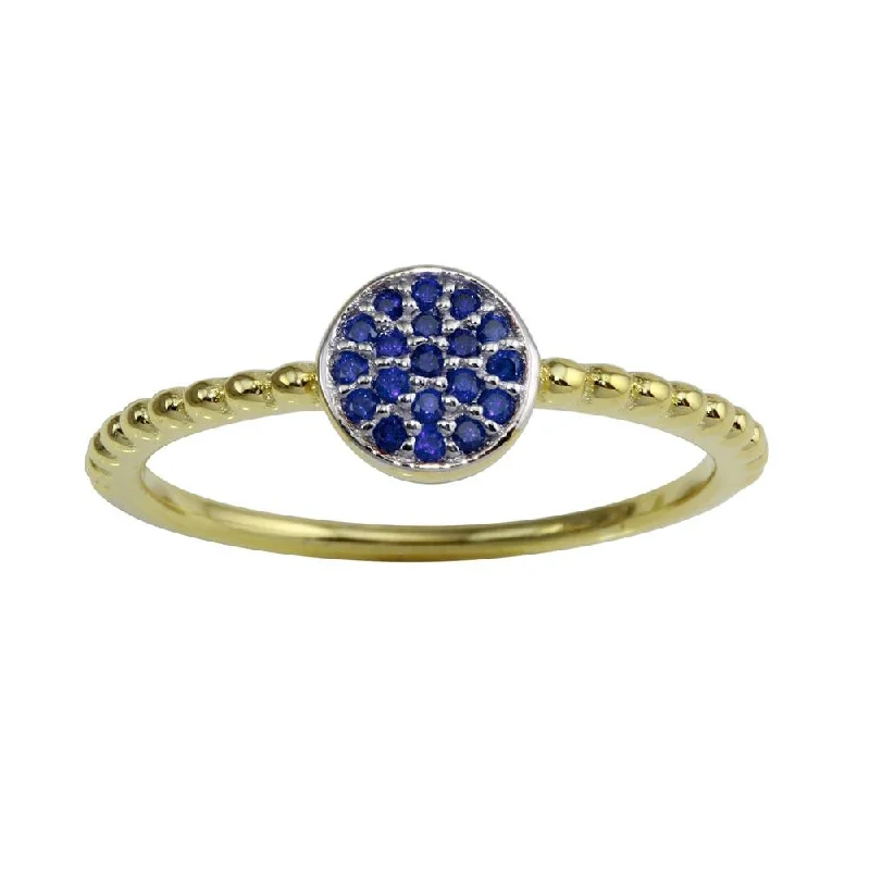 Gold Plated 925 Sterling Silver Circle Ring with Blue CZ - BGR01183BLUE