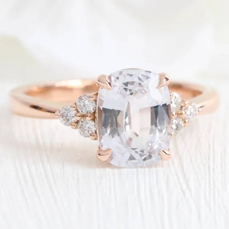 2.75 Ct White Sapphire Diamond Ring in 14k Rose Gold 3 Stone Ring, Size 6.75