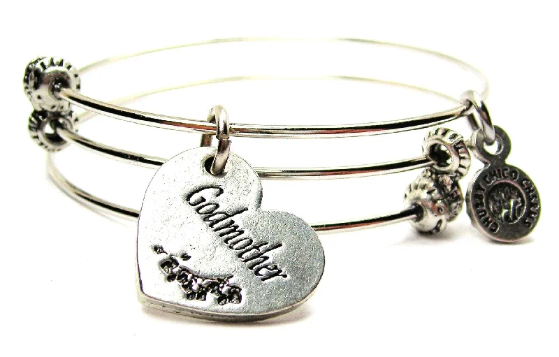 Godmother Heart Triple Style Expandable Bangle Bracelet