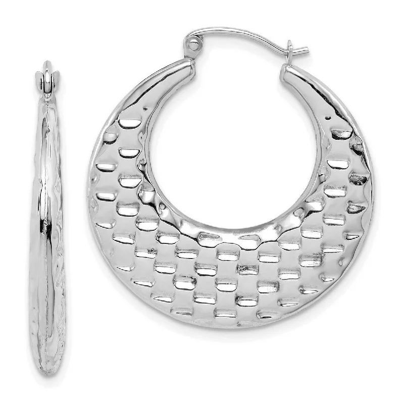 Curata 10k White Gold Textured Crescent Hoop Earrings - 28.66x27.23mm