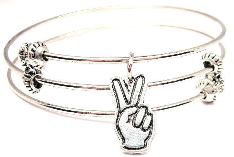 Hand Doing Peace Sign Triple Style Expandable Bangle Bracelet