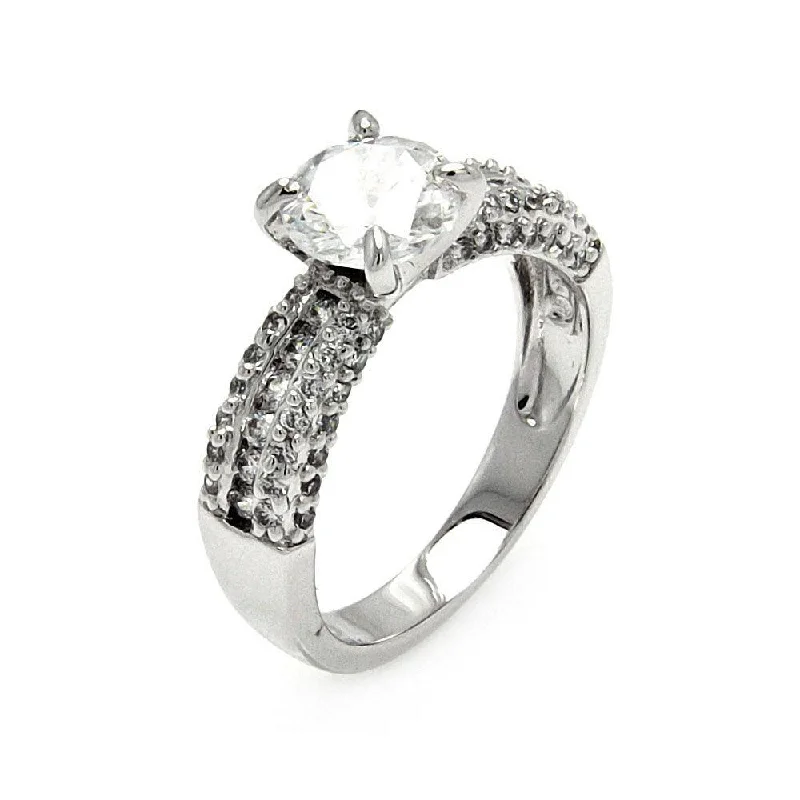 Silver 925 Rhodium Plated Clear Round Center Channel Set CZ Bridal Ring - BGR00524