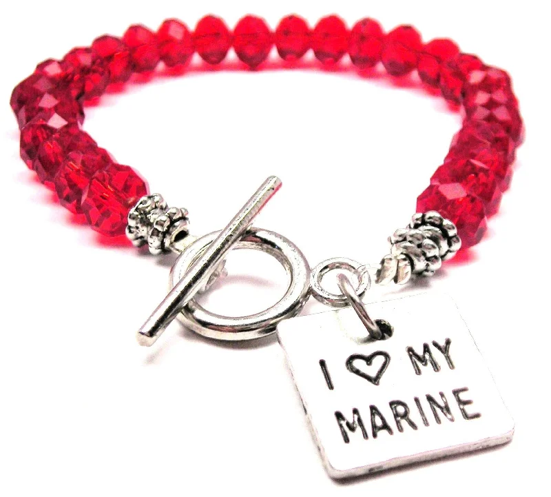 I Love My Marine Crystal Beaded Toggle Style Bracelet