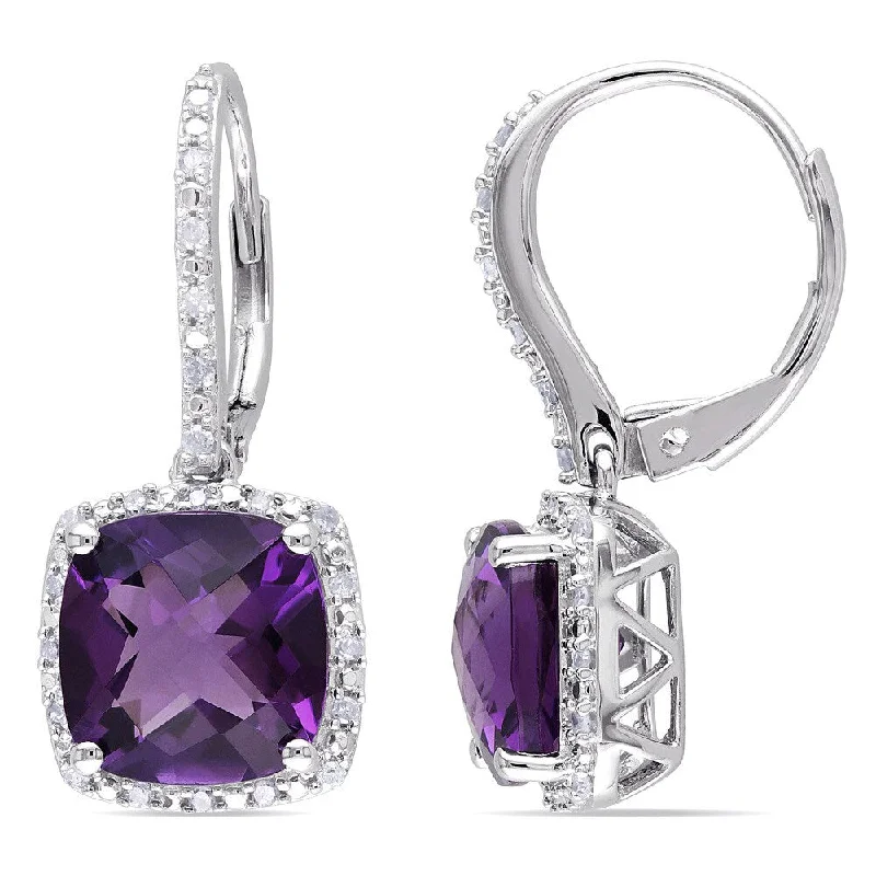 Miadora Sterling Silver Amethyst and 1/5ct TDW Diamond Earrings (H-I, I2-I3)