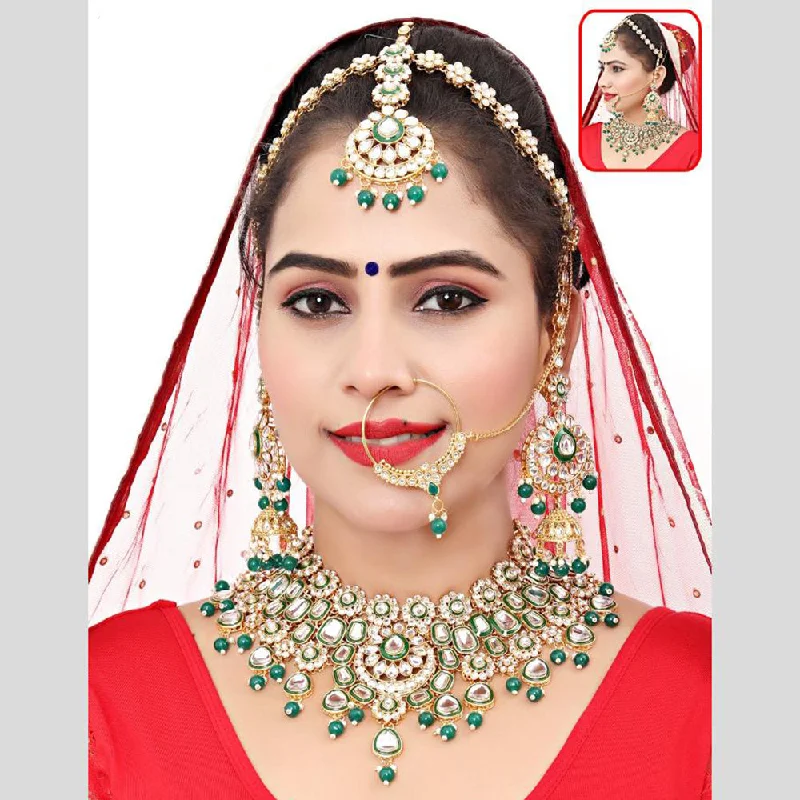 Neetu Art Gold Plated Kundan Stone And Beads Semi Bridal Necklace Set