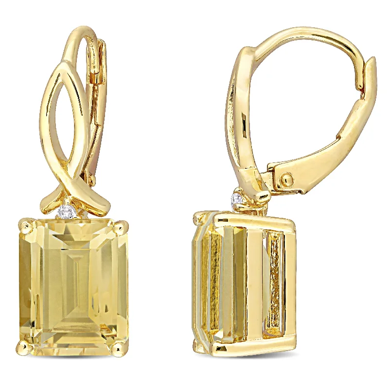 Miadora Sterling Silver Octagon-cut Citrine and White Topaz Drop Leverback Earrings - 25.2 mm x 8.4 mm x 10.1 mm