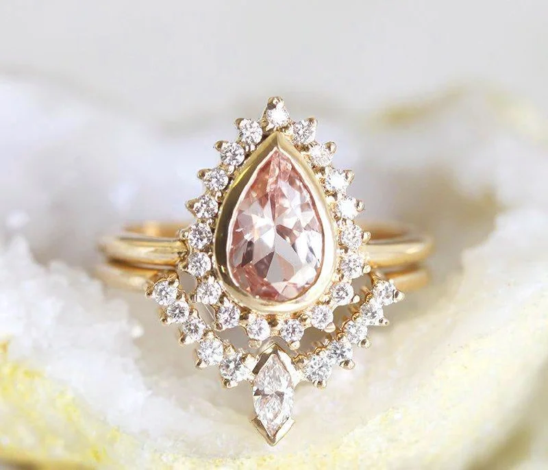 Beverly Pear Morganite And Diamond Ring Set