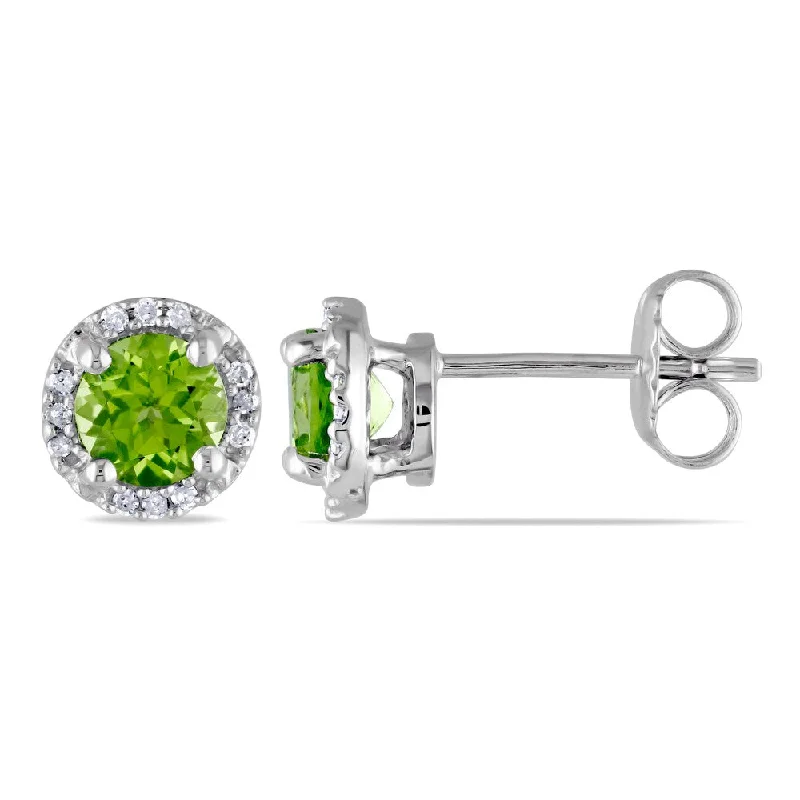 Miadora Sterling Silver 1 1/8ct TGW Peridot and Diamond Accent Stud Earrings