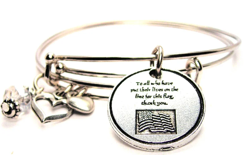 To All Who Have Put Their Lives On The Line For This Flag We Thank You Expandable Bangle Bracelet Set