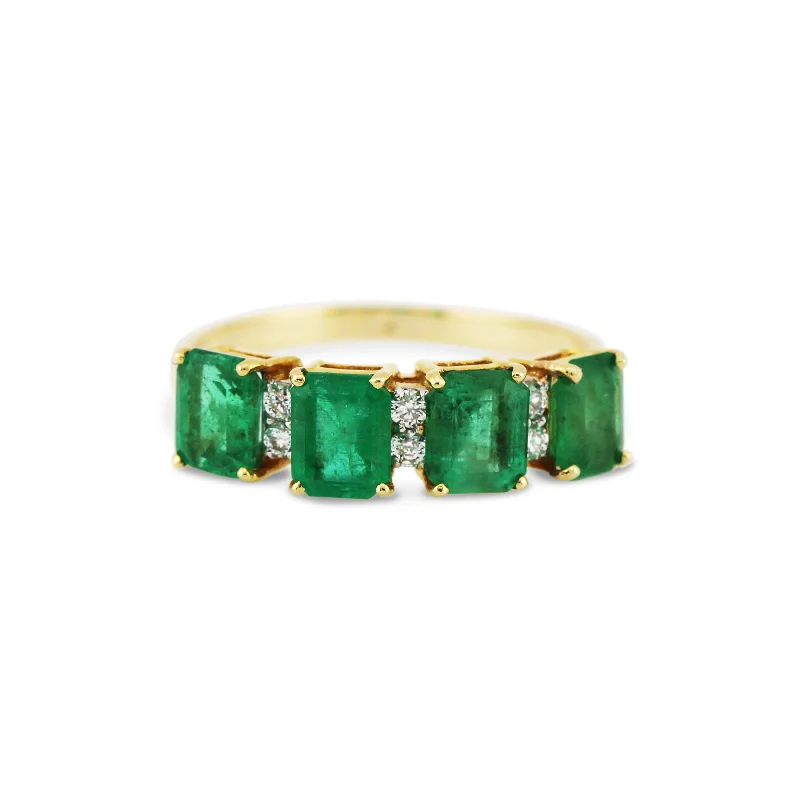 Emerald Rectangle & Diamond Ring In 18K Yellow Gold