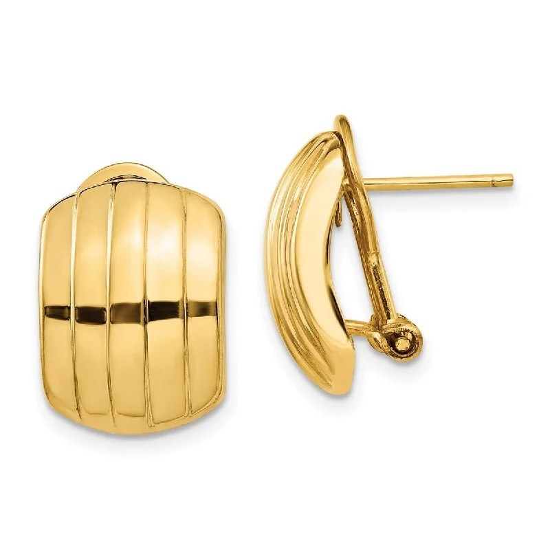 Curata 14k Yellow Gold Polished Ribbed Omega Back Post Earrings 17x12mm