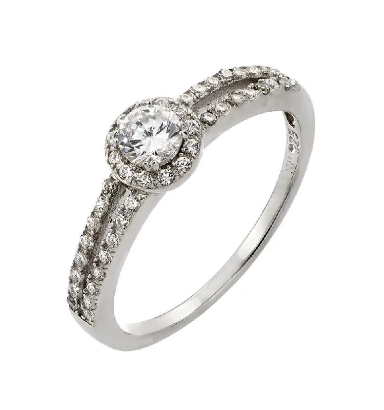 Silver 925 Rhodium Plated Round Clear CZ Ring - STR00920