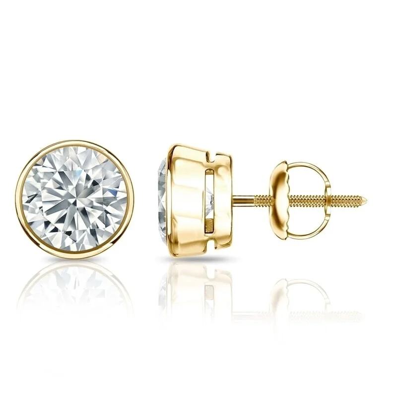 Auriya 4.70ctw Round Diamond Stud Earrings Bezel-set 18k Gold - GIA Certified