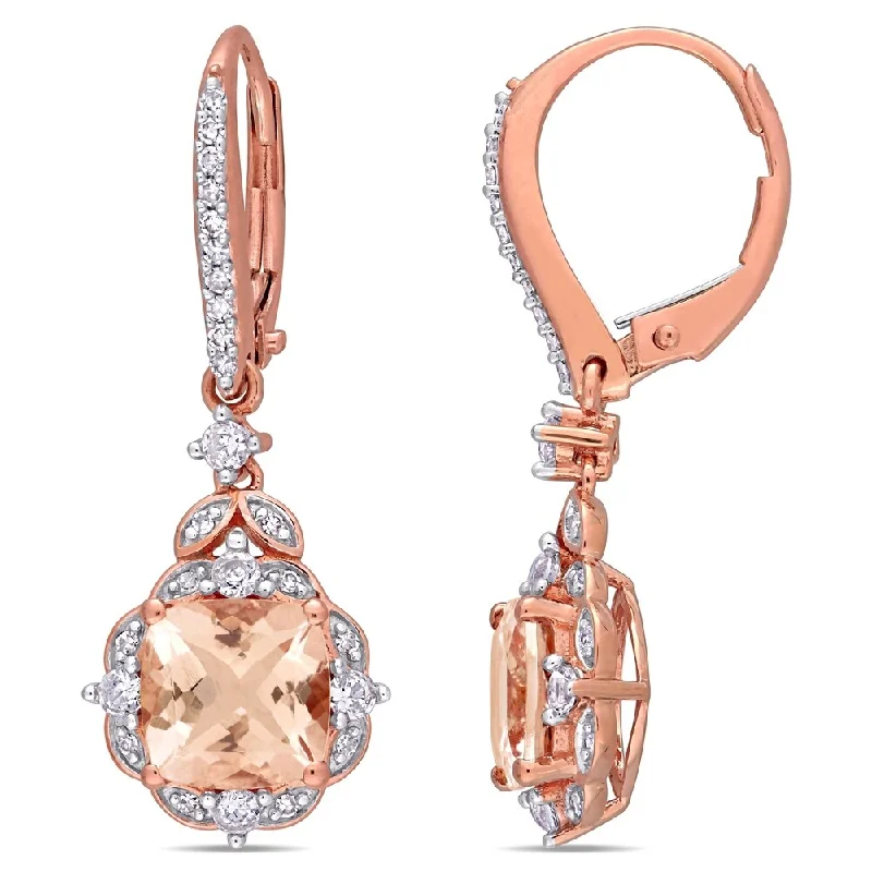 Miadora 14k Rose Gold Morganite White Sapphire and 1/6ct TDW Diamond Vintage Halo Drop Earrings