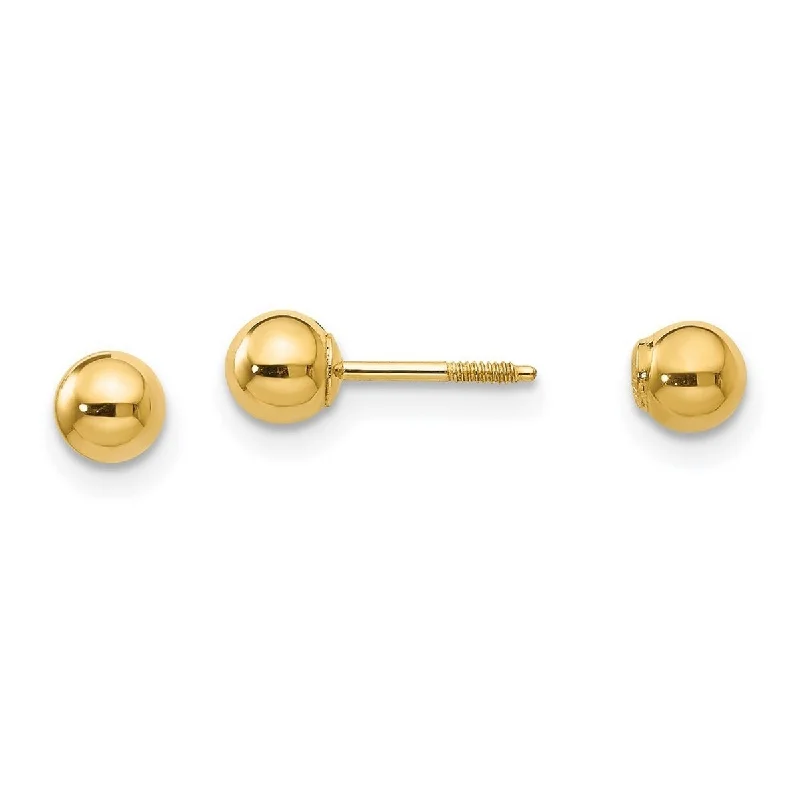 Curata 14k Yellow Gold Screw back Post Earrings Polished Reversible 4mm Ball Earrings