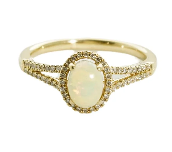 14K Yellow Gold 0.50ct Opal & 0.20cttw SI1 G-H Diamond Ring by RJM