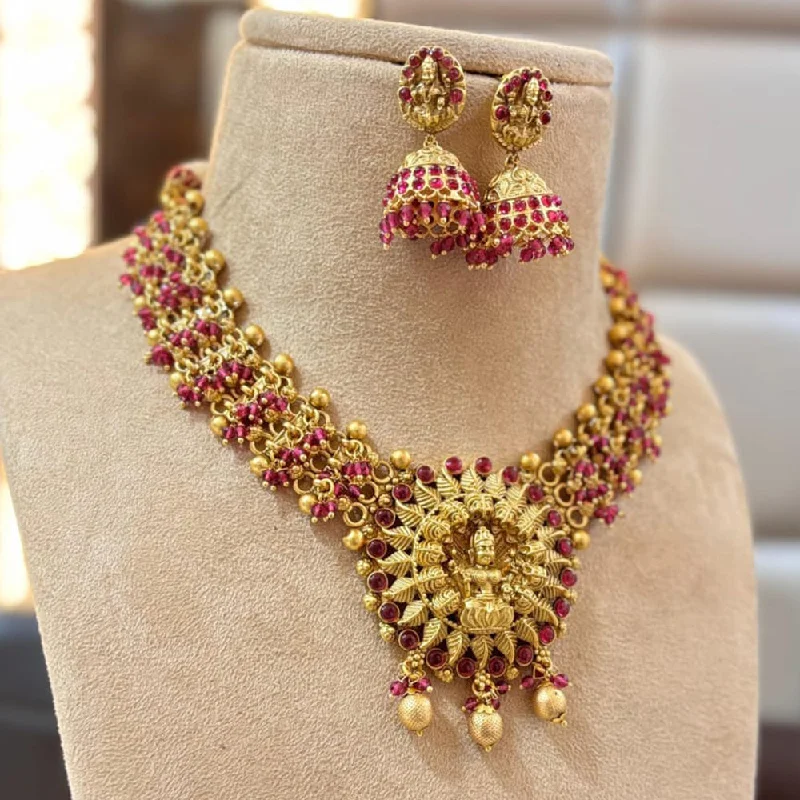 Jewel Addiction Gold Plated Pota Stone And Pearls Temple Necklace Set