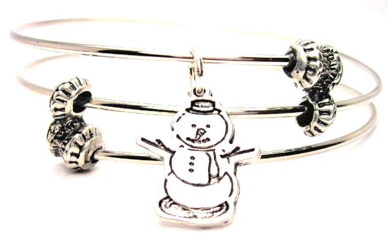 Snowman With Hat Triple Style Expandable Bangle Bracelet