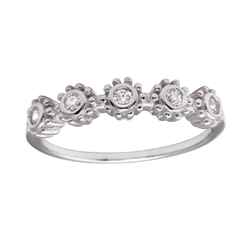 Rhodium Plated 925 Sterling Silver 5 Flower Clear CZ Ring - BGR01224CLR