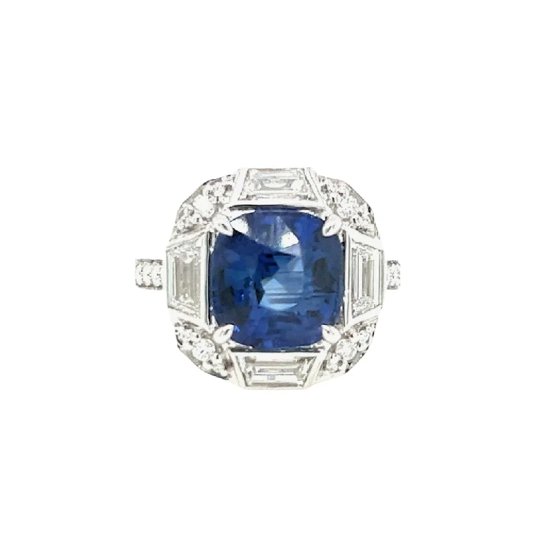 18K White Gold 4.79ct Cushion Cut Sapphire & 1.10cttw Diamond Ring