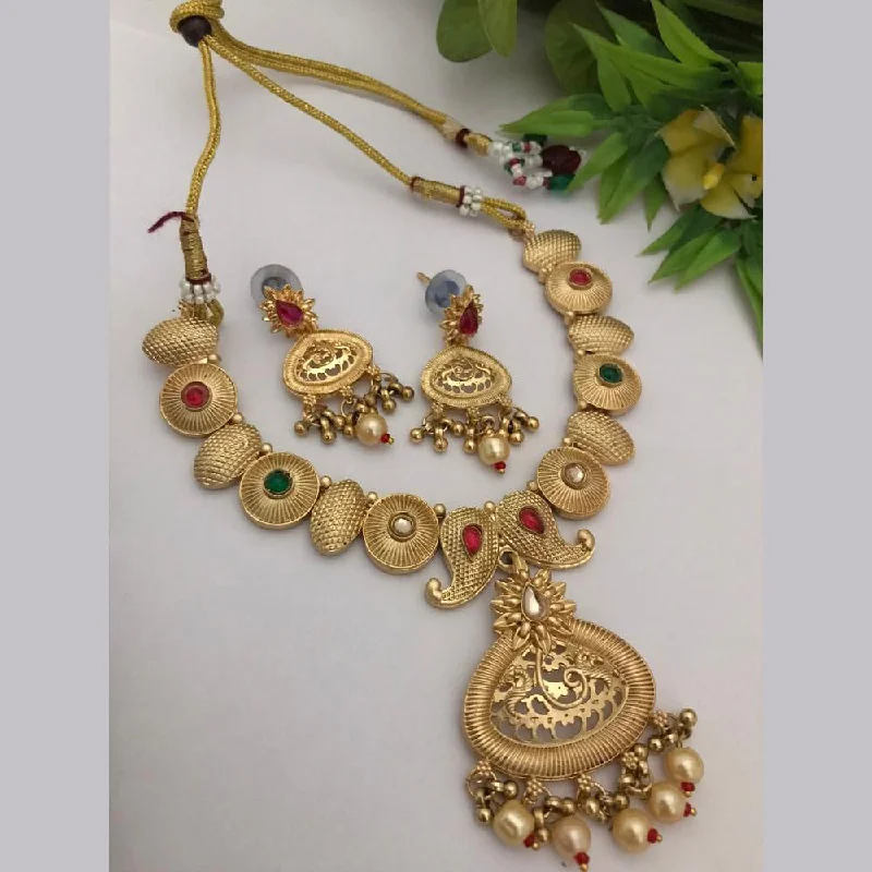 FS Collection Gold Plated Pota Stone Necklace Set