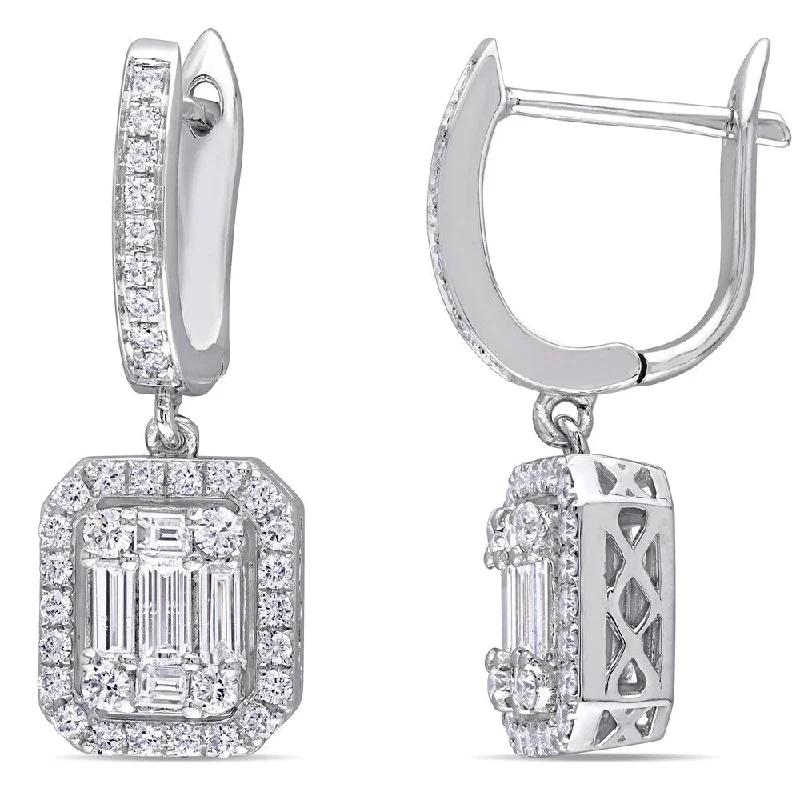 Miadora 14k White Gold 1-4/5ct TW Diamond Halo Dangle Earrings