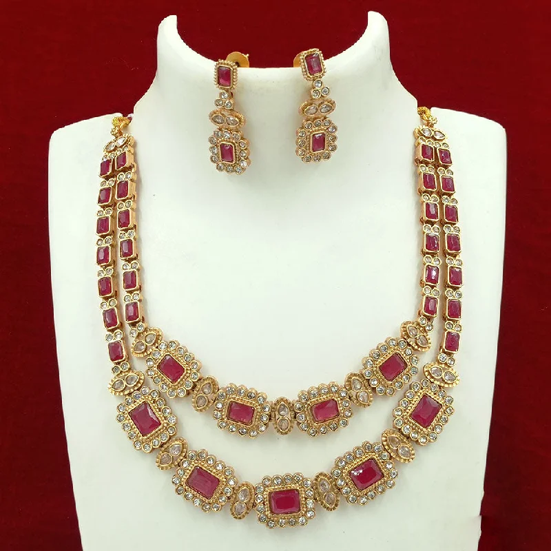 Joyful Jewel Art Matte Gold Plated Crystal Stone Necklace Set