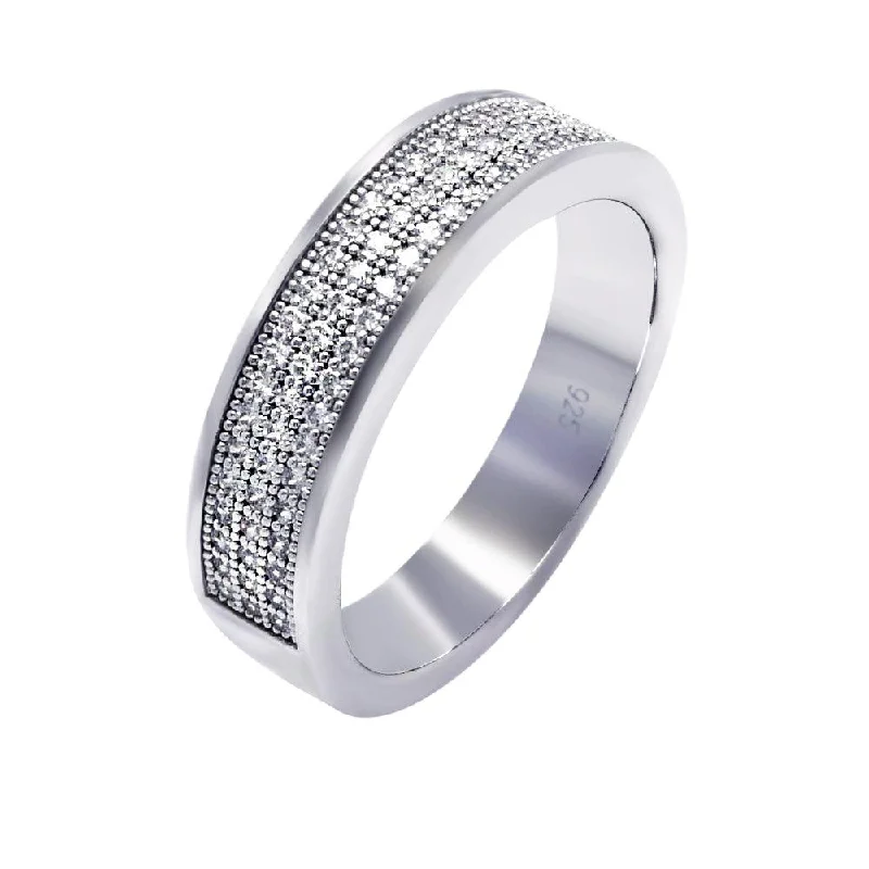 Silver 925 Rhodium Plated Half Micro Pave CZ Ring - ACR00044