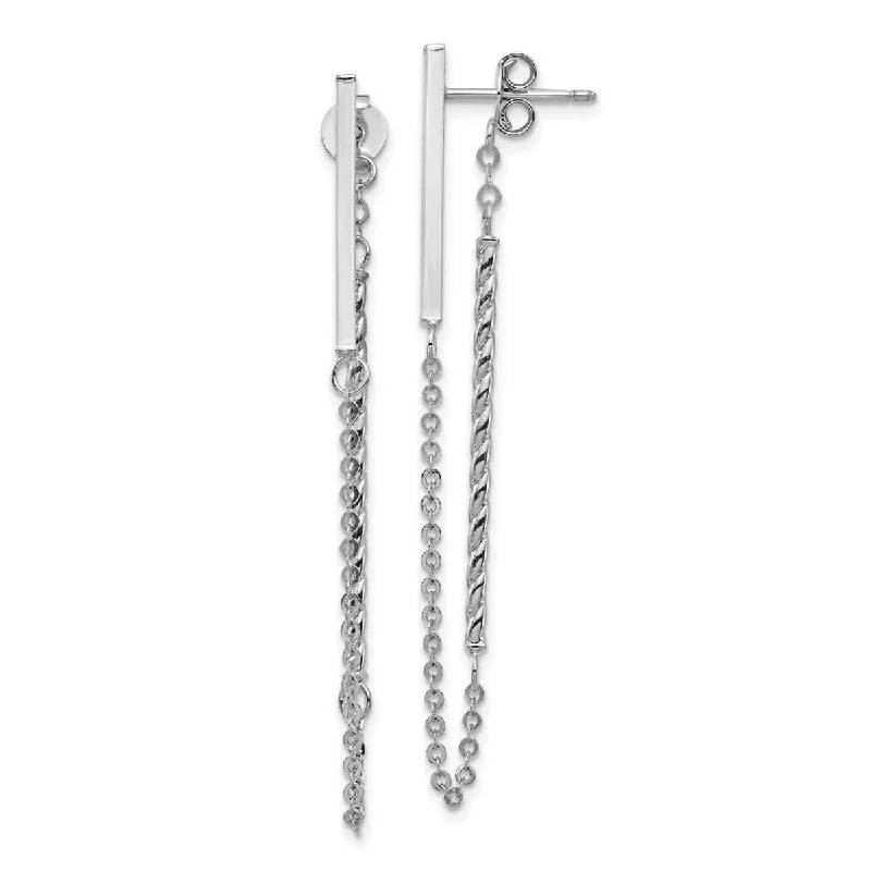 Curata 14k White Gold Polished and Twisted Stick With Chain Post Earrings - 56x1.5mm Wide