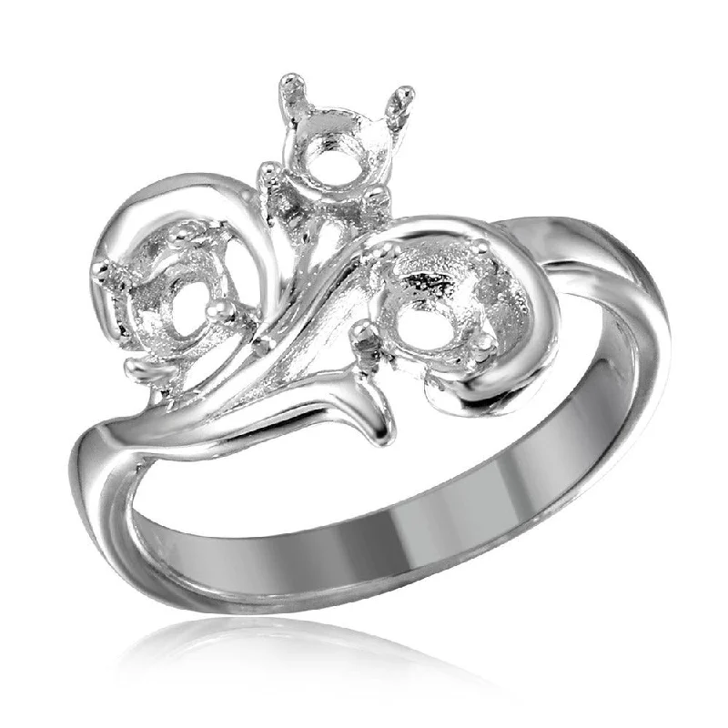 Silver 925 Rhodium Plated Vine Design 3 Stones Mounting Ring - BGR01207