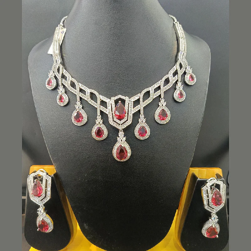 Jain Jewellers Silver Plated AD Necklace Set