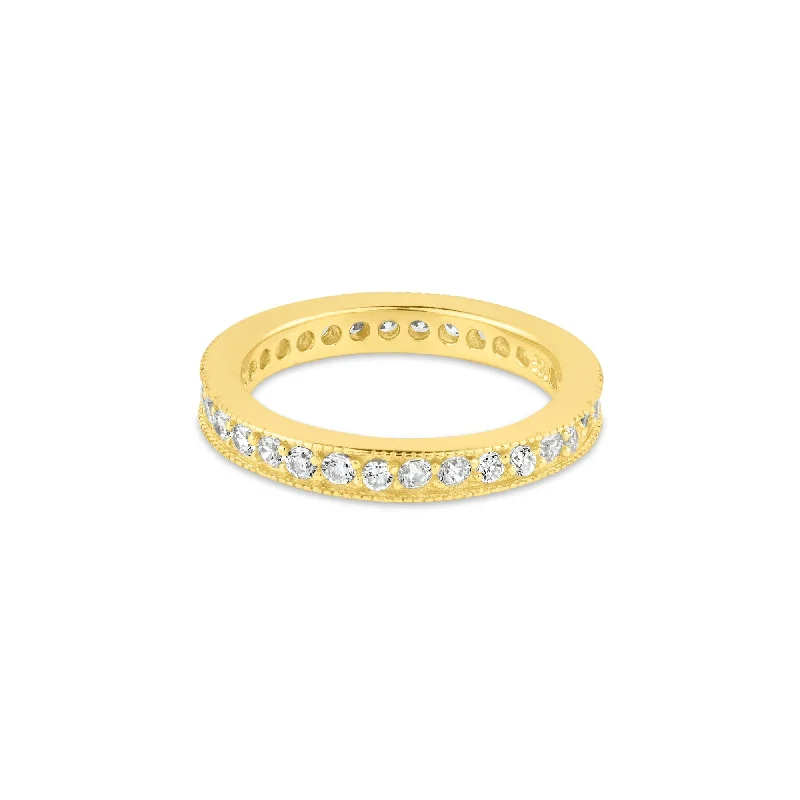 Silver 925 Gold Plated Clear CZ Stackable Eternity Ring - BGR00375