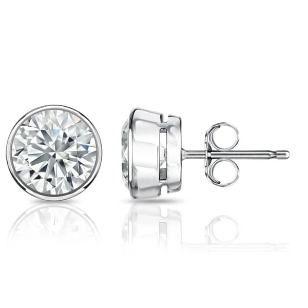 Auriya 4ctw Round Diamond Stud Earrings Bezel-set Platinum - Certified