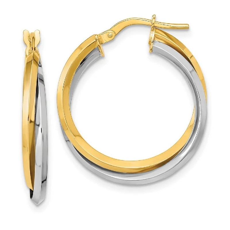 Curata 14k Two tone Gold Polished Intertwining Knife-edged Hoop Earrings 25x2.6mm