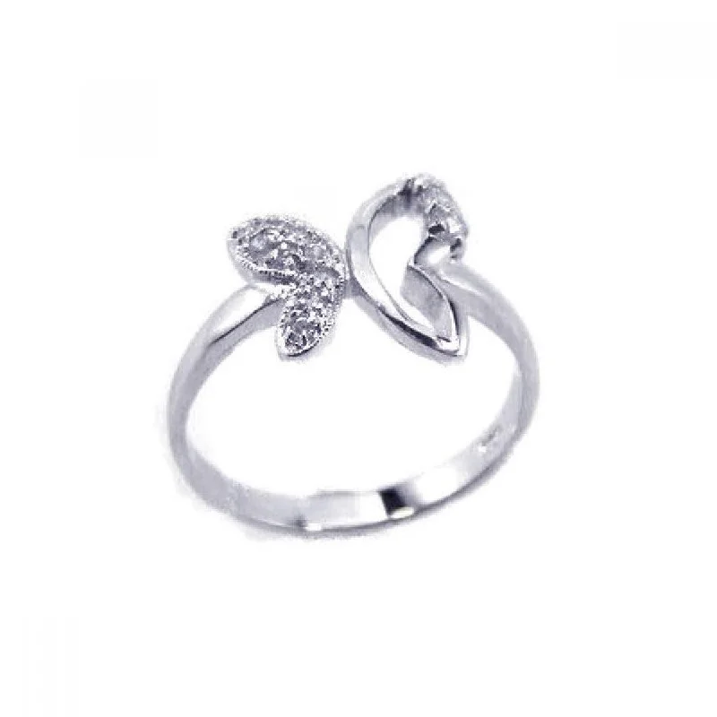 Silver 925 Rhodium Plated Clear CZ Butterfly Ring - BGR00115