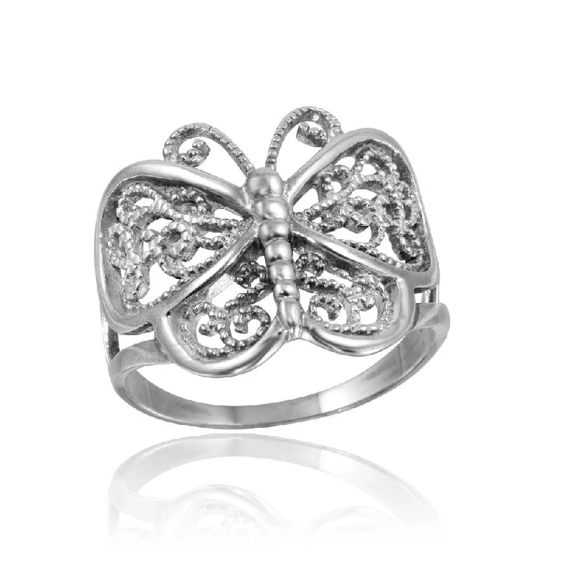 High Polished 925 Sterling Silver Butterfly Ring - CR00743