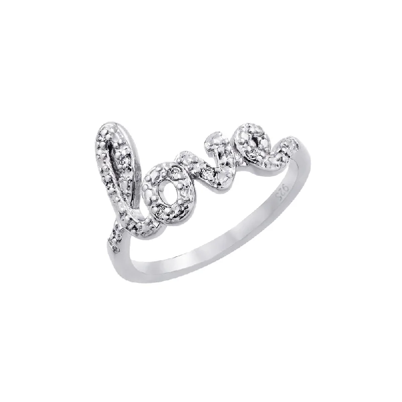 Silver 925 Rhodium Plated Clear CZ Love Ring - BGR00787RHD