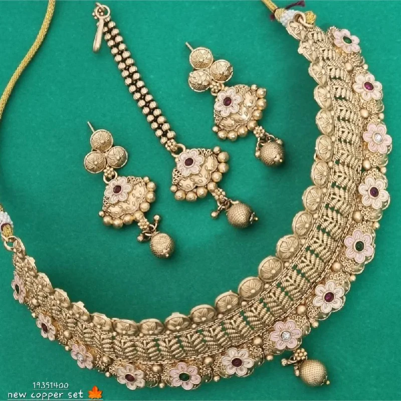 Lucentarts Jewellery Gold Plated Pota Stone And Meenakari Necklace Set