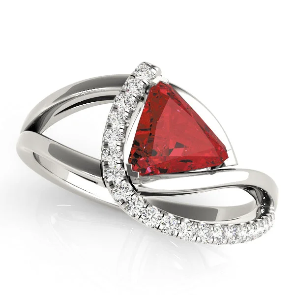 14K Triangle Shape Ruby and Diamond Ring