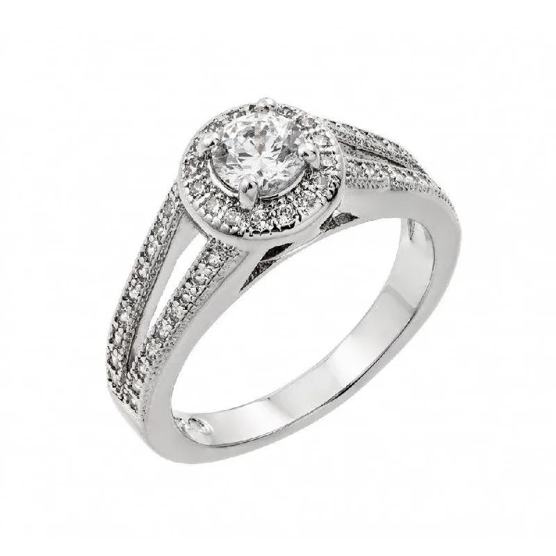 Silver 925 Rhodium Plated Clear Round CZ Bridal Engagement Ring - BGR00851