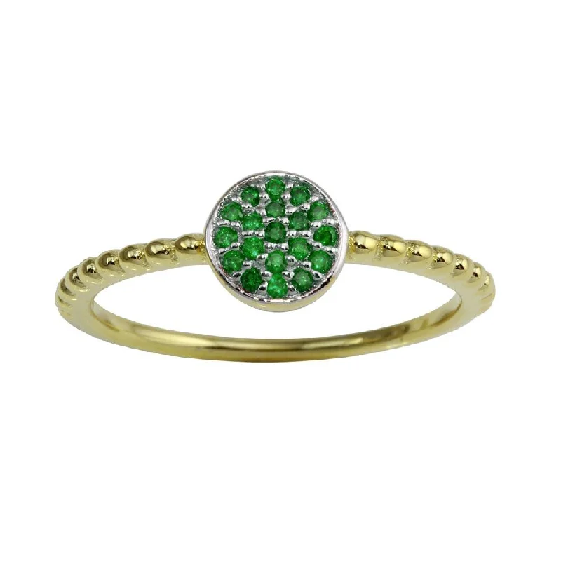 Gold Plated 925 Sterling Silver Circle Ring with Green CZ - BGR01183GRN