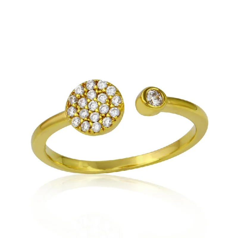 Gold Plated 925 Sterling Silver Open Ring with Round CZ and CZ Circle - BGR01118GP