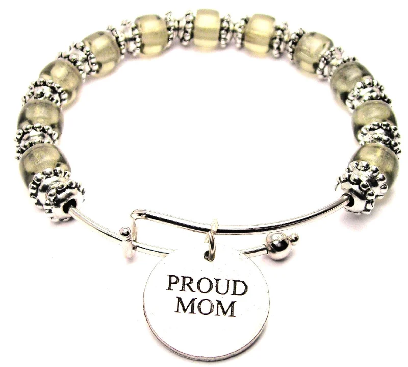 Proud Mom 9mm Glass Beaded Single Bracelet