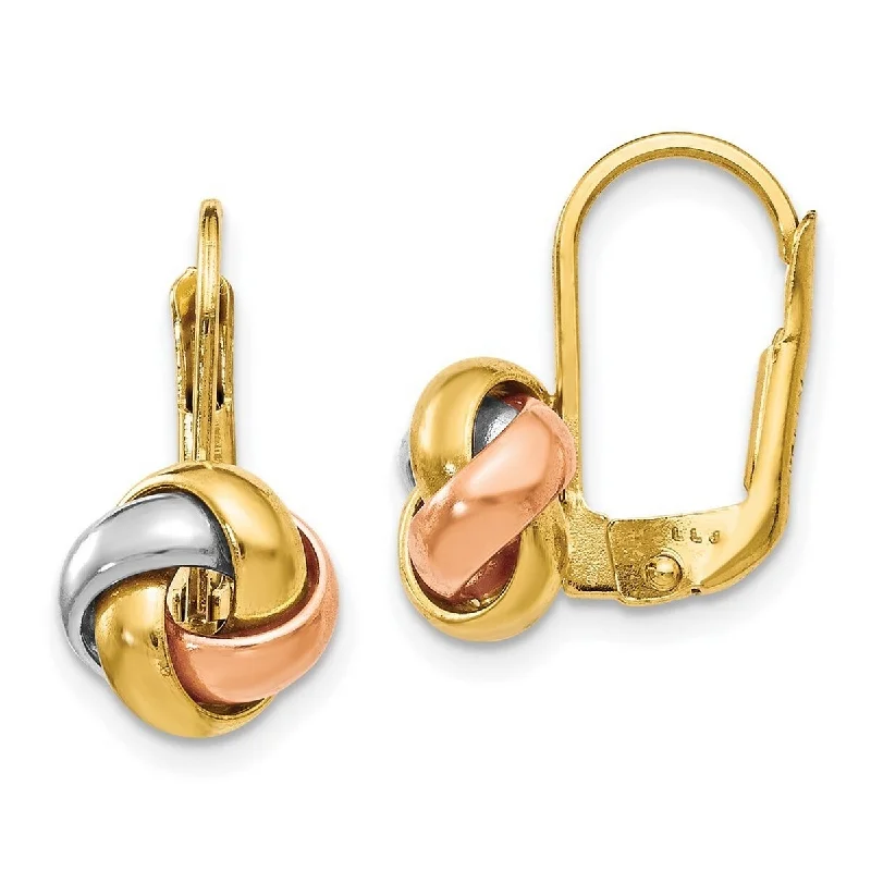 Curata 14k Tri color Gold Polished 8x13mm Love-knot Fixed Leverback Earrings